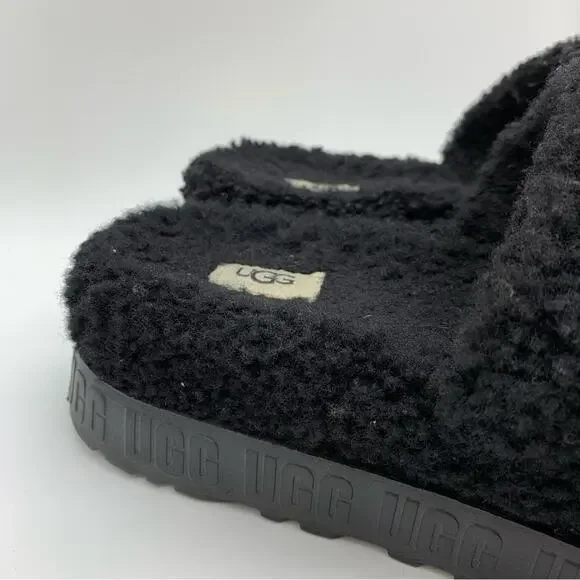 UGG Fluffita Platform Sheepskin Slipper Black Size 9/9.5 Lounge Travel Fuzzy - Picture 4 of 11